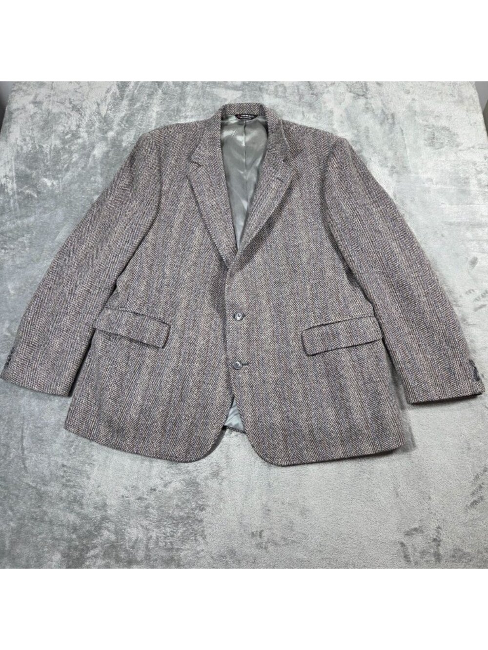 Vintage Woolrich Sport Coat Mens 46R Blue Herringbone Wool Tweed Blazer Jacket
